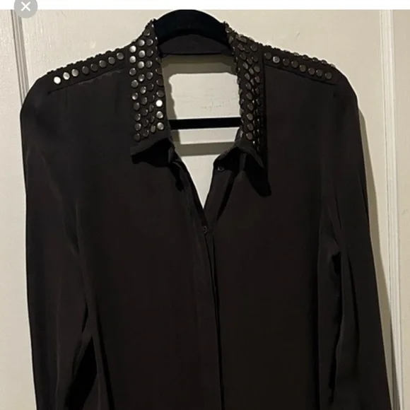 Haute Hippie Gray Button Down Shirt with Silver Studs - Picture 7 of 7